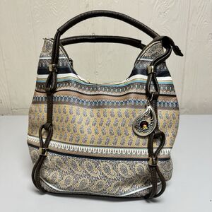 Charming Charlie Shoulder Bag Printed Canvas Paisley Decorated w/ Dangling Charm